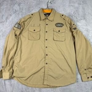 Akdmks Sky High Button Up Shirt Tan Long Sleeve 2XL Men's